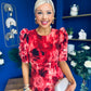 Samira Frill Sleeve Midi Dress Abstract Red