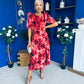 Samira Frill Sleeve Midi Dress Abstract Red