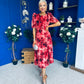 Samira Frill Sleeve Midi Dress Abstract Red