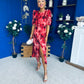 Samira Frill Sleeve Midi Dress Abstract Red