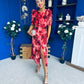 Samira Frill Sleeve Midi Dress Abstract Red