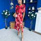 Samira Frill Sleeve Midi Dress Abstract Red