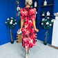 Samira Frill Sleeve Midi Dress Abstract Red