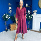 Angela Long Sleeve Maxi Shirt Dress Suede Wine
