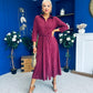 Angela Long Sleeve Maxi Shirt Dress Suede Wine