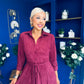 Angela Long Sleeve Maxi Shirt Dress Suede Wine
