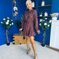 Stefi Embellished High Neck Mini Dress Chocolate