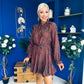 Stefi Embellished High Neck Mini Dress Chocolate