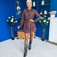 Stefi Embellished High Neck Mini Dress Chocolate