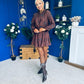 Stefi Embellished High Neck Mini Dress Chocolate