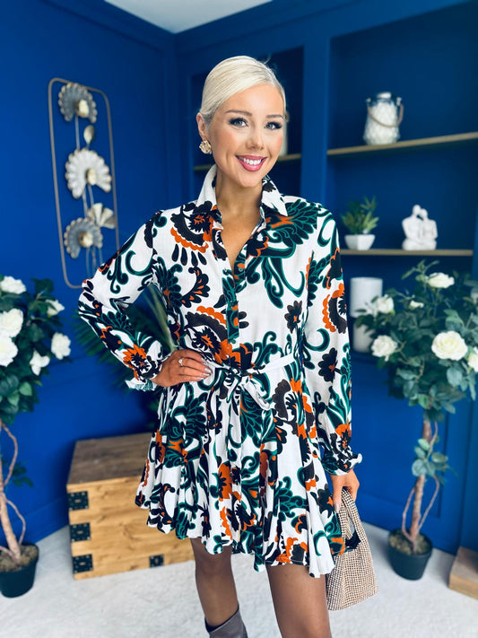 Dorothy Printed Mini Shirt Dress Green