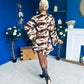 Sally High Neck Mini Dress Beige & Chocolate