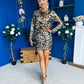 Olive Sequin Detail Mini Dress Black Gold