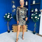 Olive Sequin Detail Mini Dress Black Gold