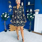 Daisy Gold Foil Plisse Mini Dress Black