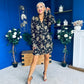 Daisy Gold Foil Plisse Mini Dress Black