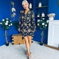 Daisy Gold Foil Plisse Mini Dress Black