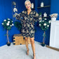 Daisy Gold Foil Plisse Mini Dress Black