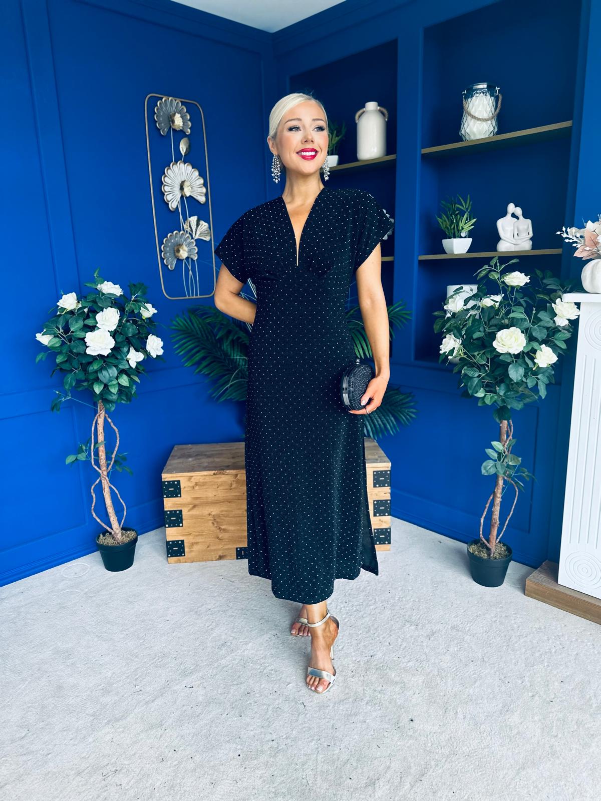 Helen Studded Shimmer Dress Black