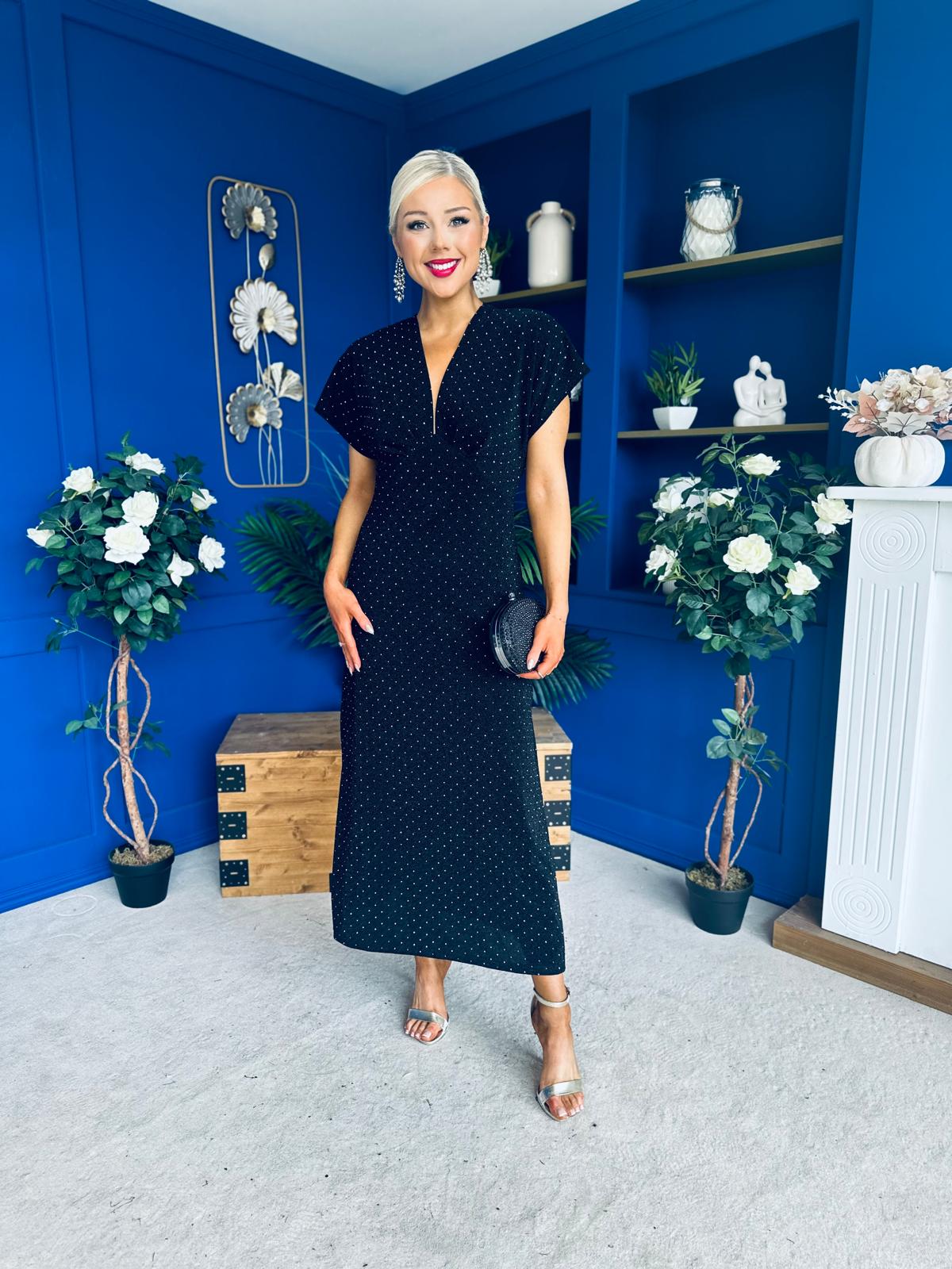 Helen Studded Shimmer Dress Black