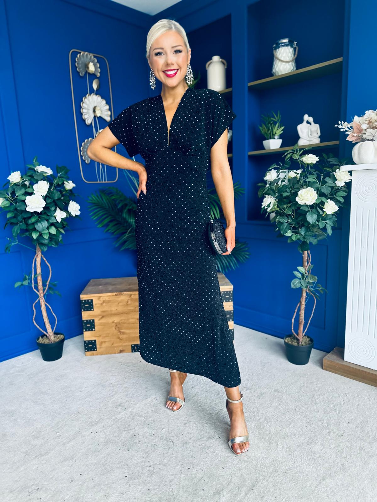 Helen Studded Shimmer Dress Black