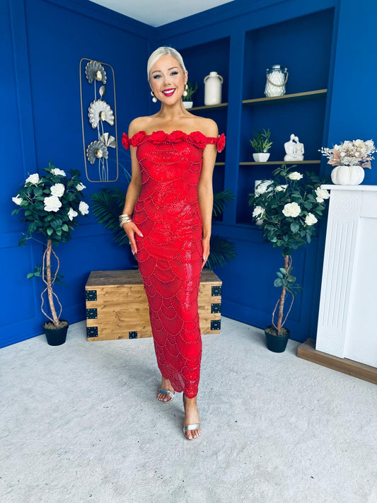 Raven Sequin Occasion Dress Red