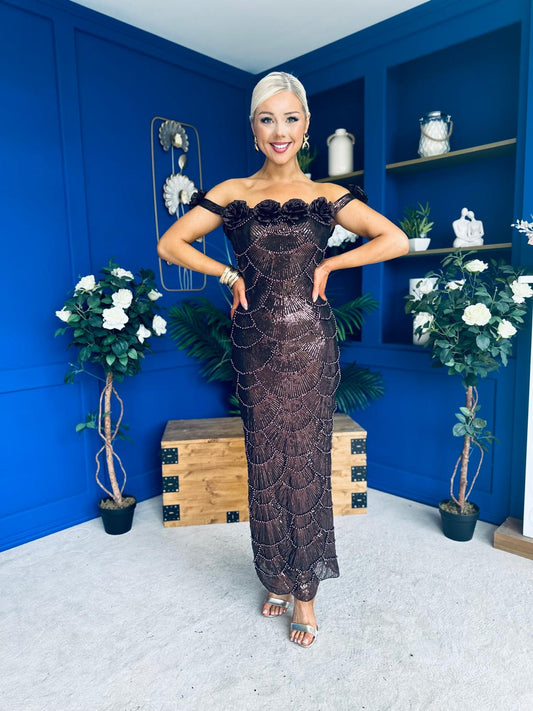 Raven Sequin Occasion Dress Chocolate
