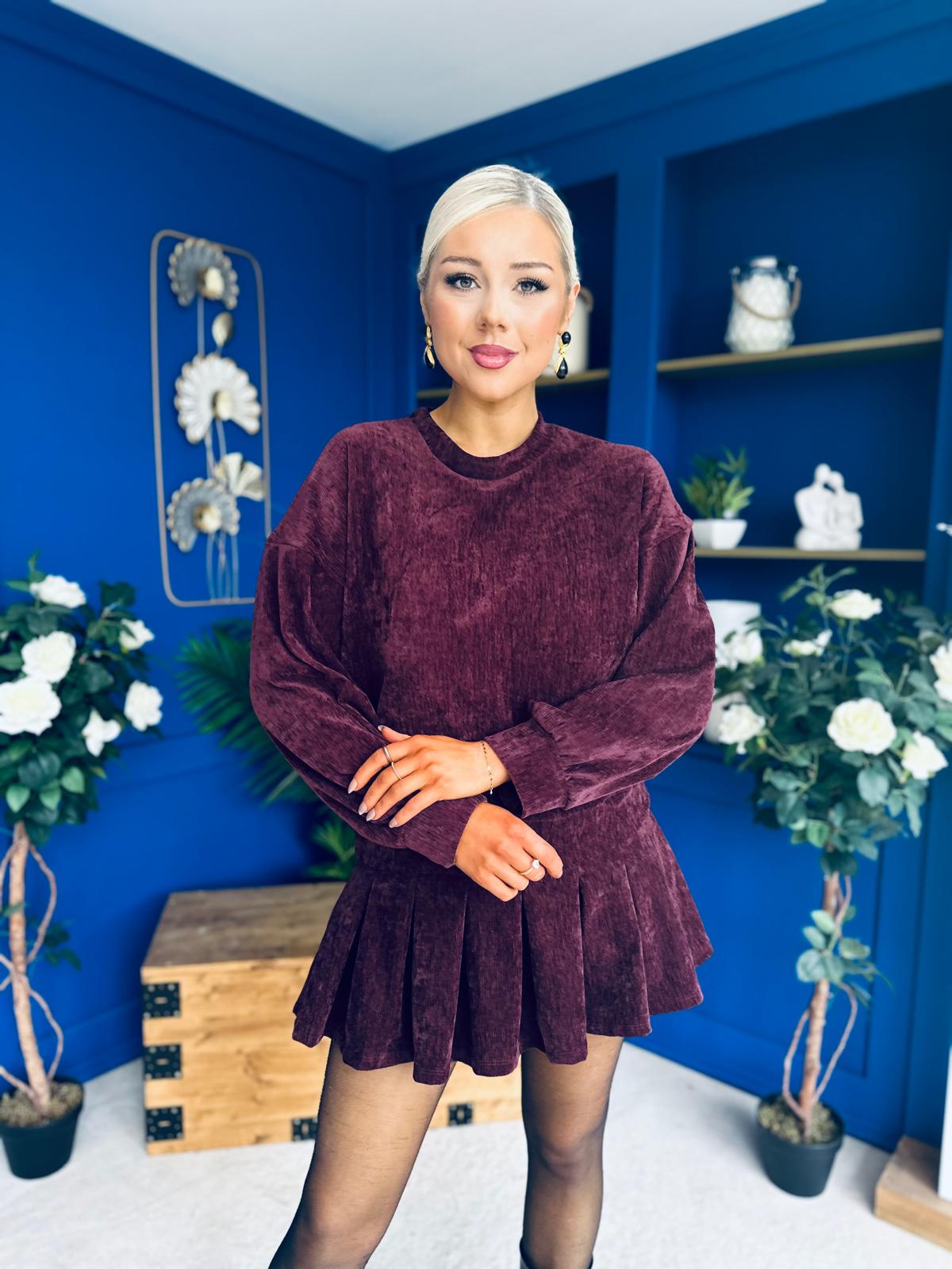 Mandy Velvet Mini Shift Dress Burgundy