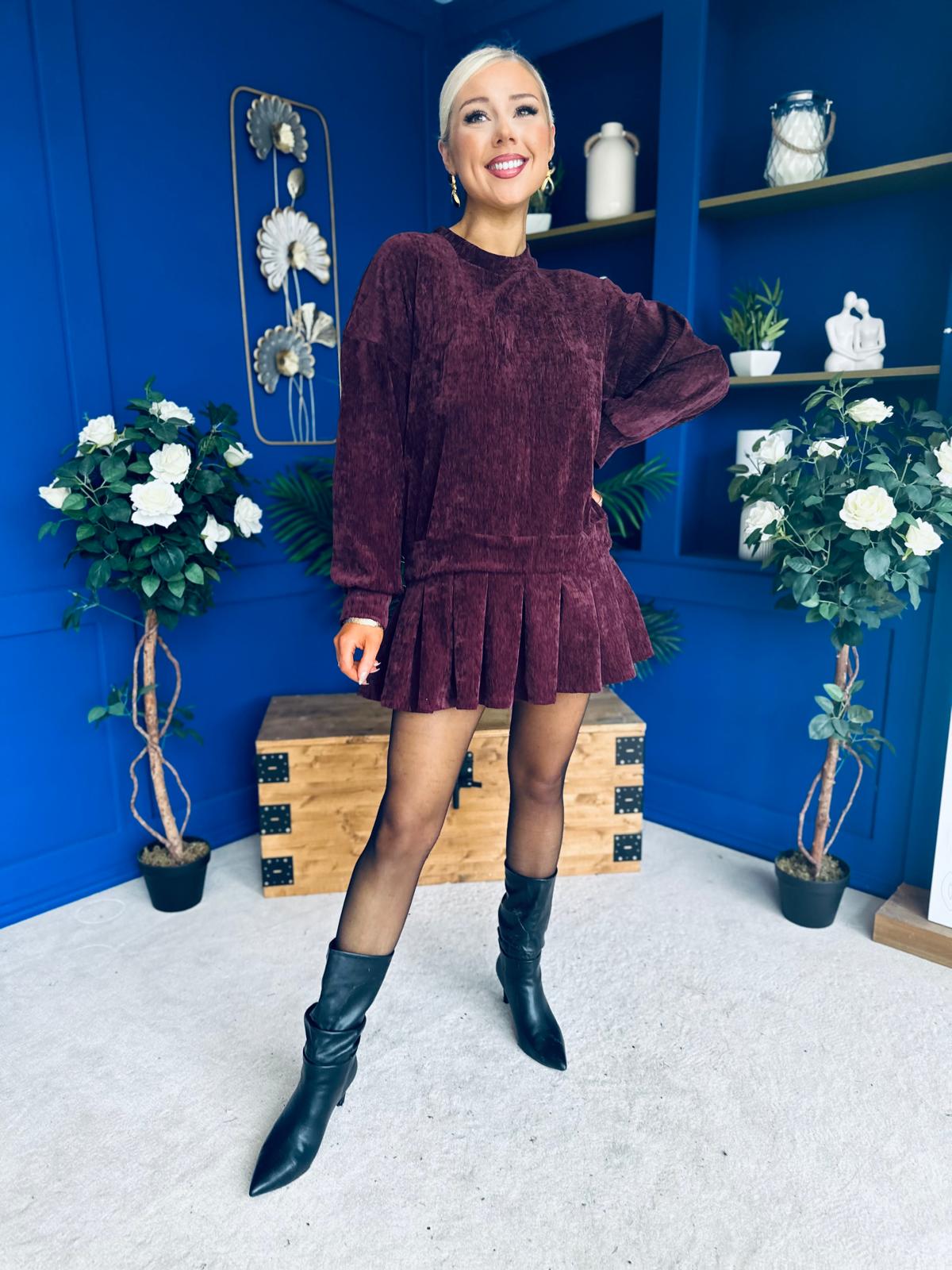 Mandy Velvet Mini Shift Dress Burgundy