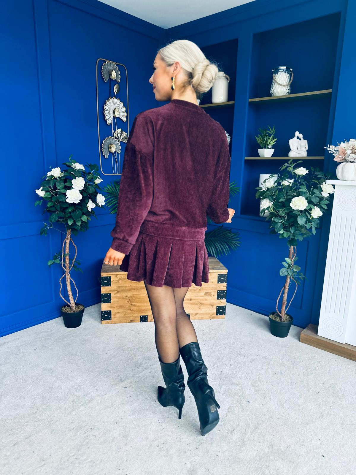 Mandy Velvet Mini Shift Dress Burgundy