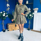Stefi Embellished High Neck Mini Dress Khaki