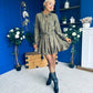 Stefi Embellished High Neck Mini Dress Khaki