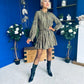 Stefi Embellished High Neck Mini Dress Khaki