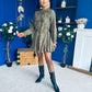 Stefi Embellished High Neck Mini Dress Khaki