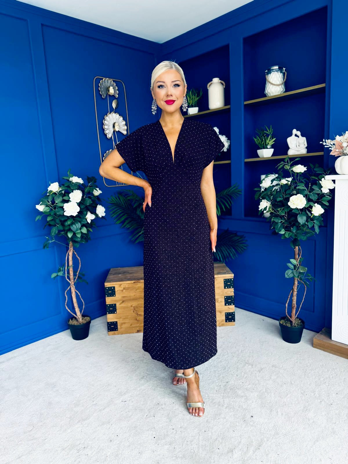 Helen Studded Shimmer Dress Burgundy