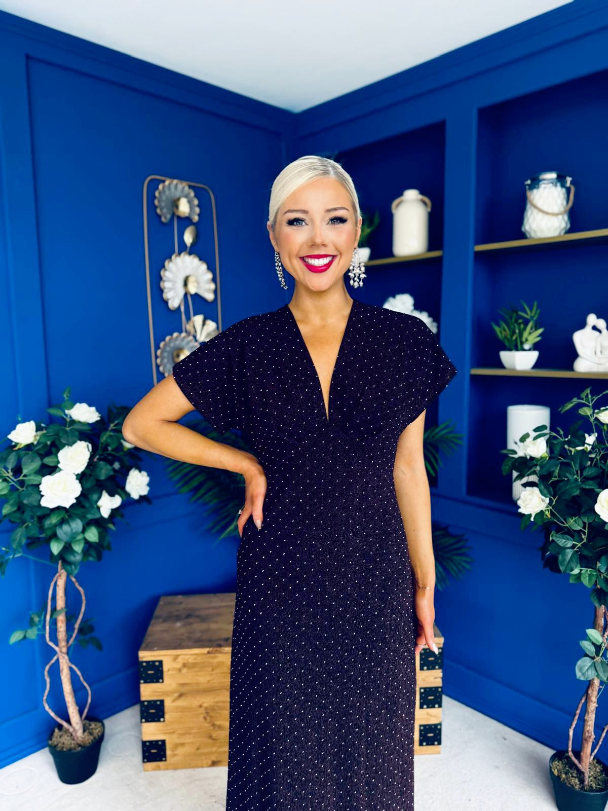 Helen Studded Shimmer Dress Burgundy