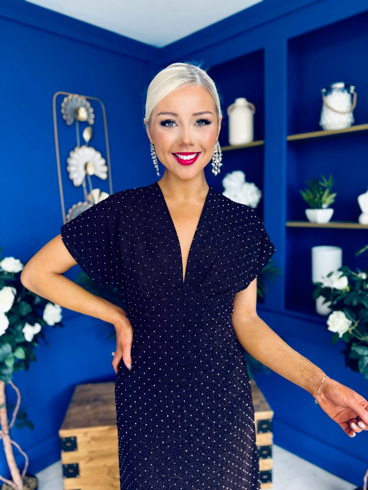 Helen Studded Shimmer Dress Burgundy