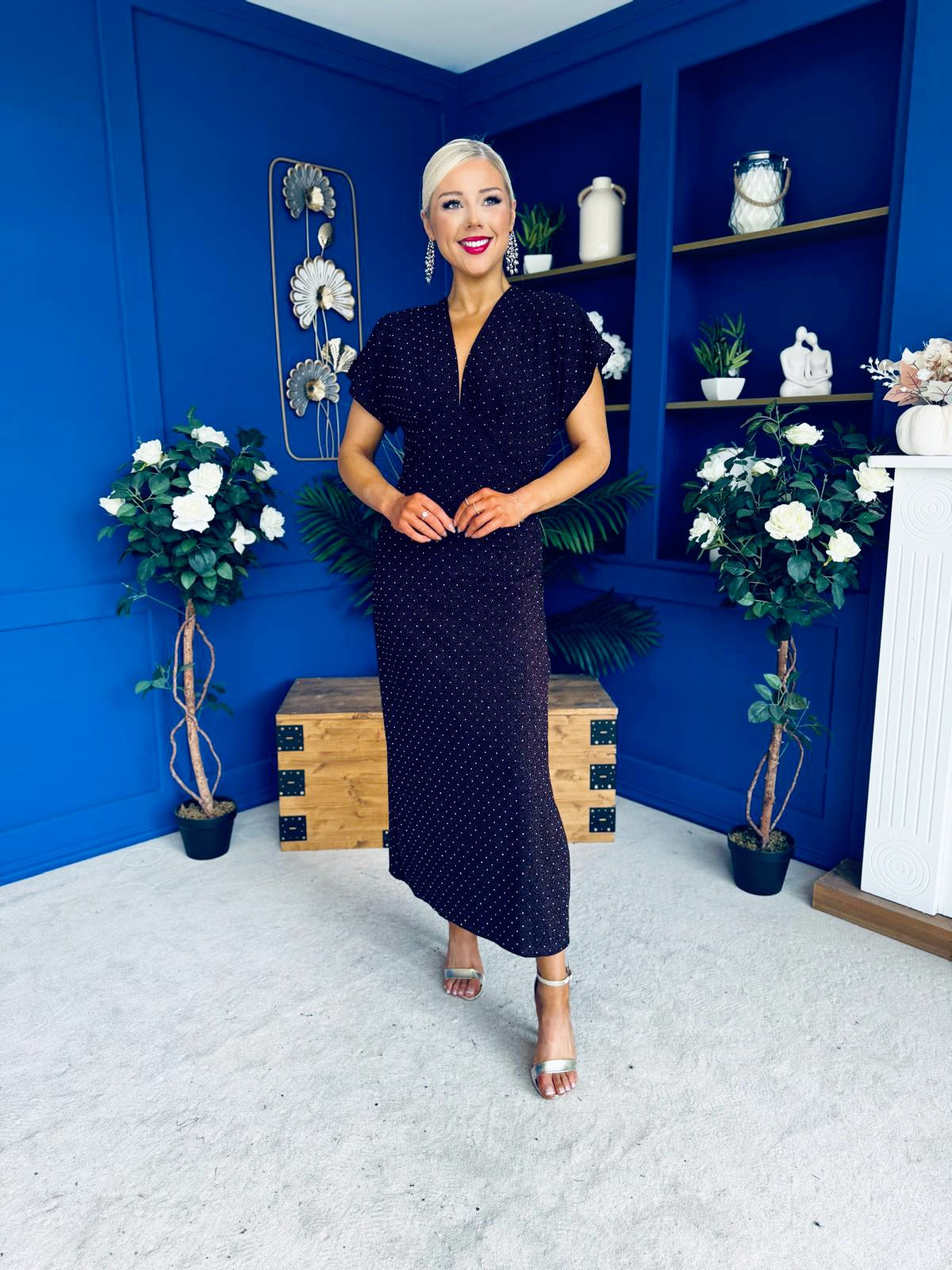 Helen Studded Shimmer Dress Burgundy