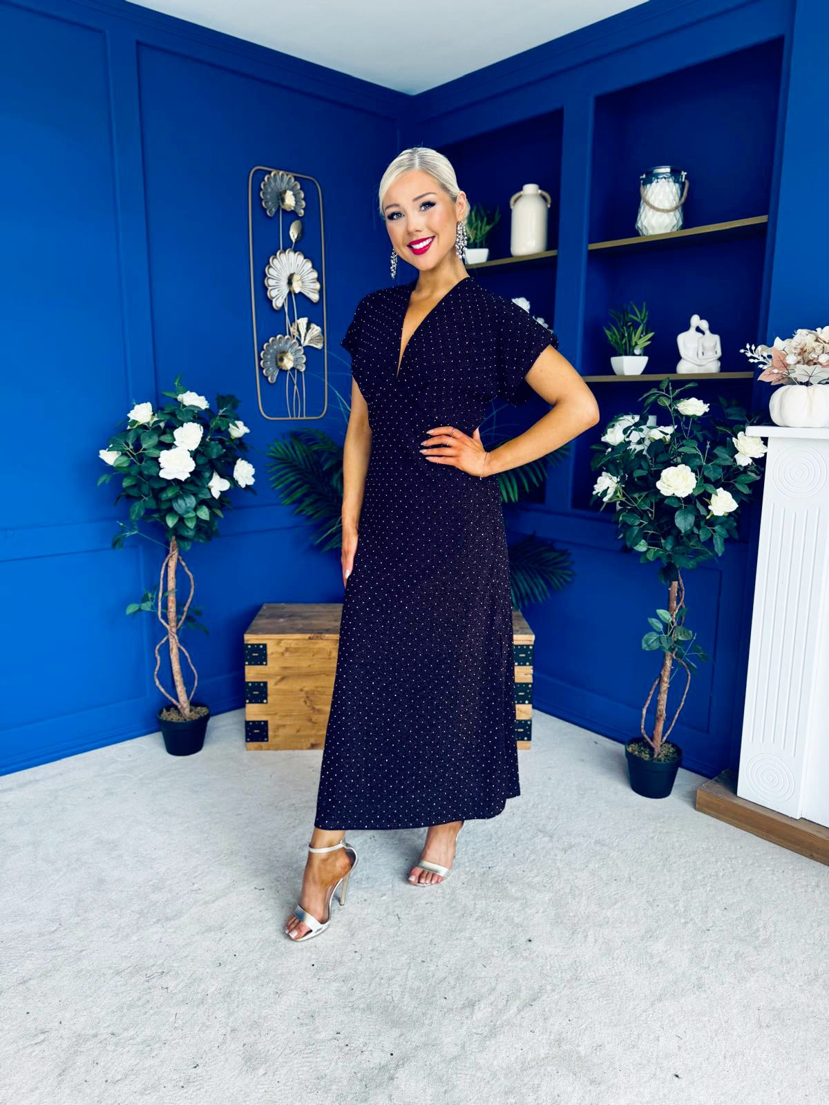 Helen Studded Shimmer Dress Burgundy