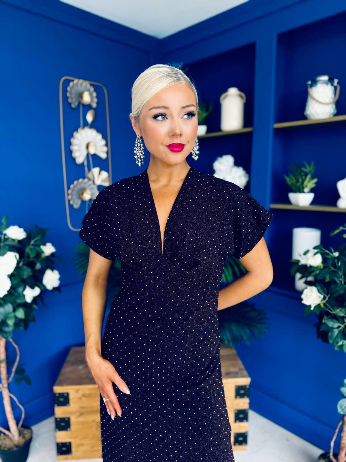 Helen Studded Shimmer Dress Burgundy