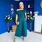 Breffy Asymmetric Neckline Skater Midi Emerald Pre Order 25 Oct