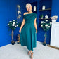 Breffy Asymmetric Neckline Skater Midi Emerald Pre Order 25 Oct
