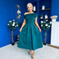 Breffy Asymmetric Neckline Skater Midi Emerald Pre Order 25 Oct