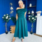 Breffy Asymmetric Neckline Skater Midi Emerald Pre Order 25 Oct