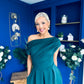 Breffy Asymmetric Neckline Skater Midi Emerald Pre Order 25 Oct