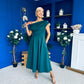 Breffy Asymmetric Neckline Skater Midi Emerald Pre Order 25 Oct
