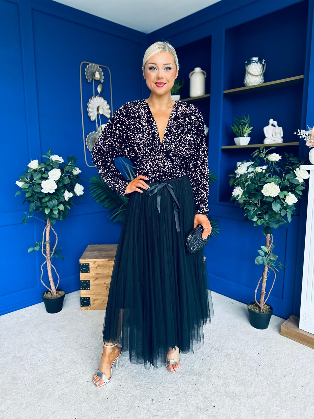 Stefy Detailed Sequin Top Rose Gold