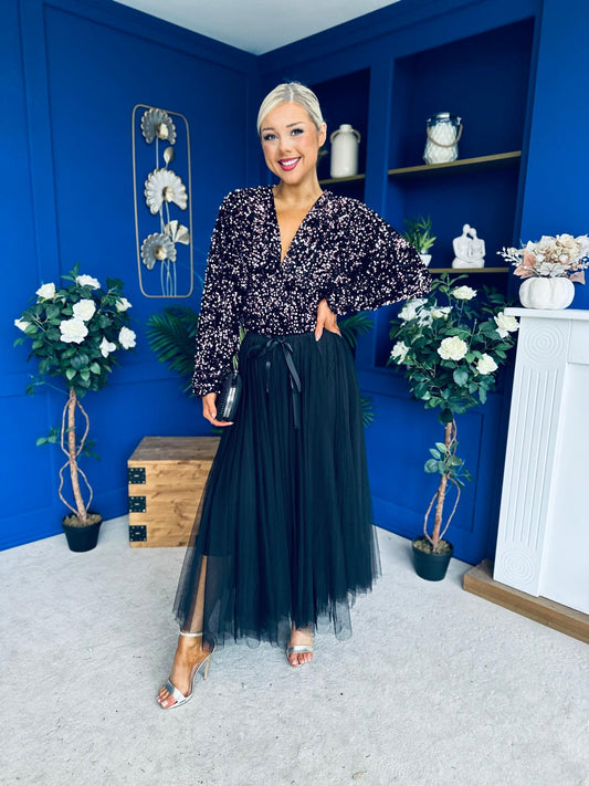 Celine Detailed Tulle Skirt Black