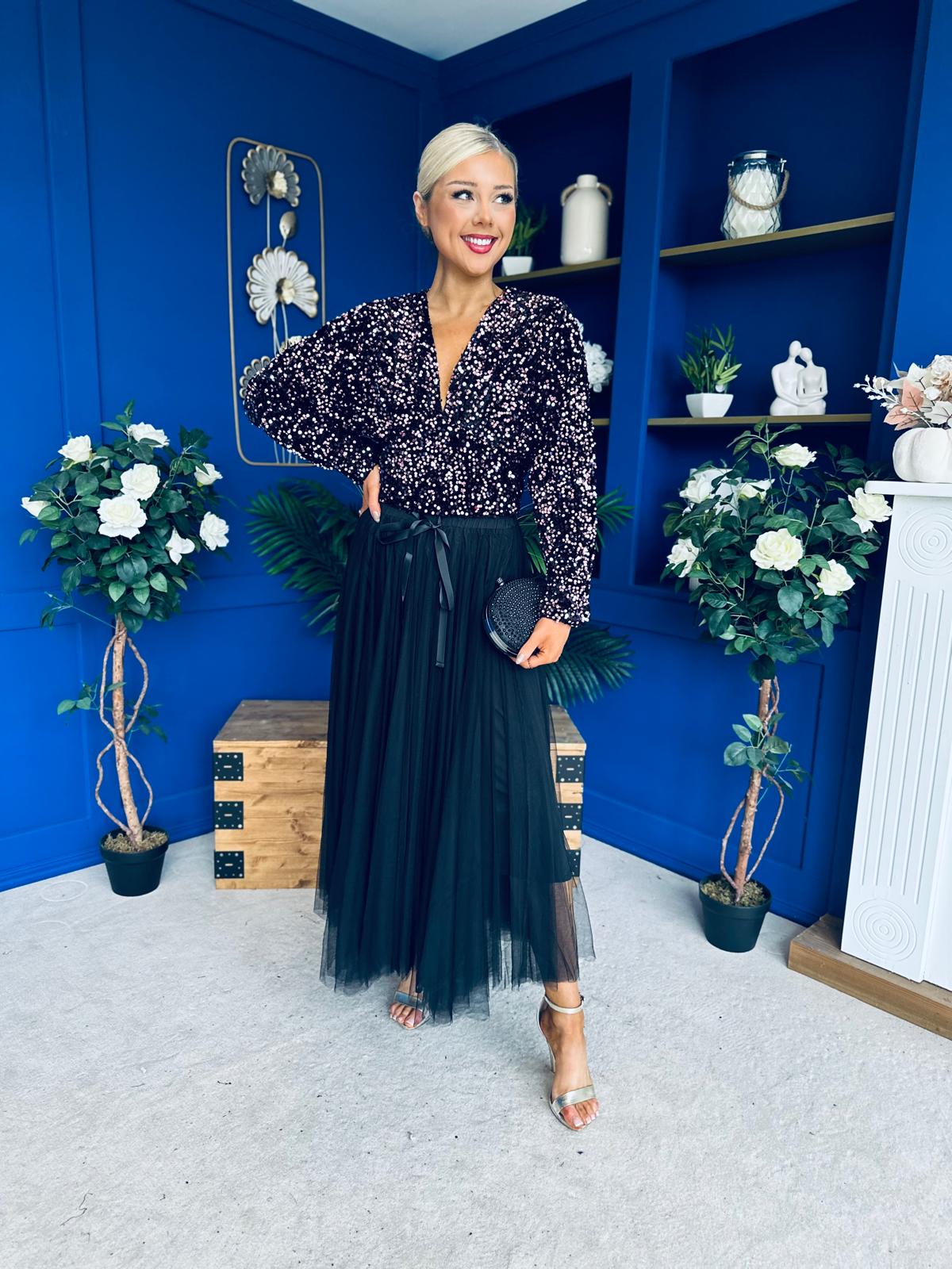 Stefy Detailed Sequin Top Rose Gold