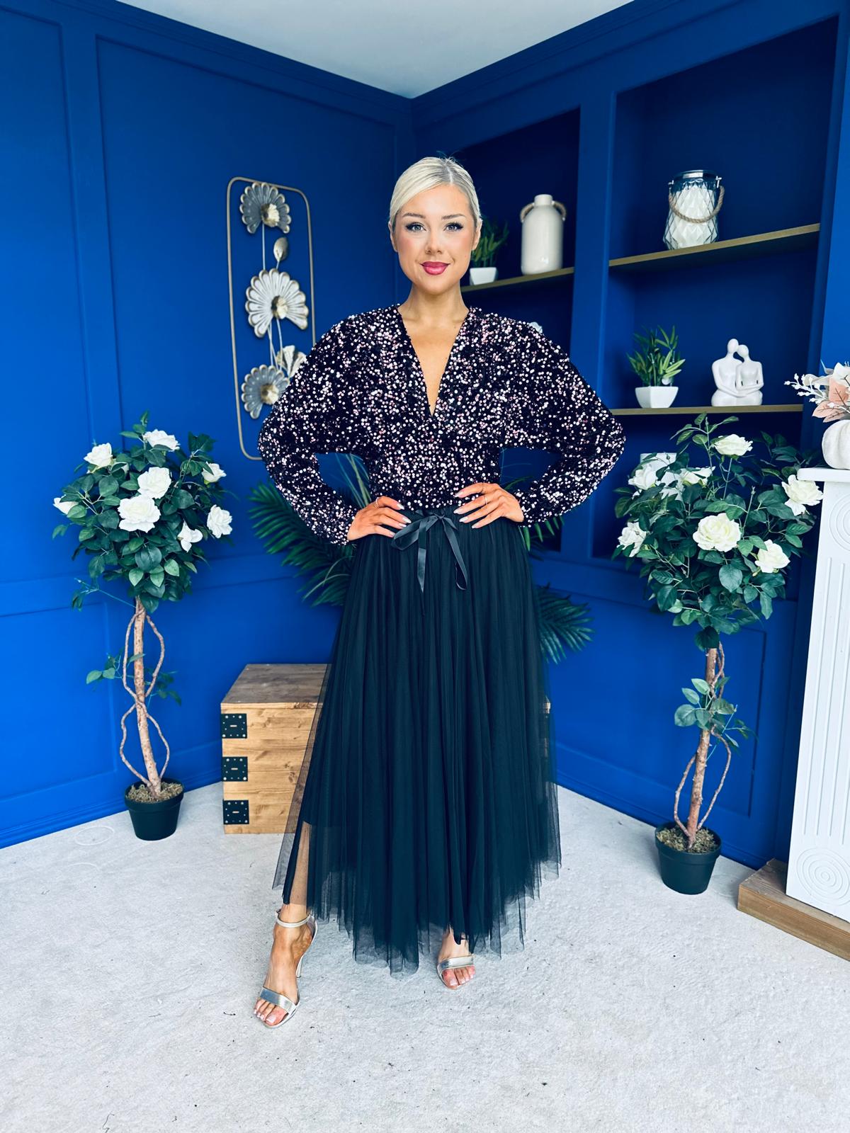 Stefy Detailed Sequin Top Rose Gold